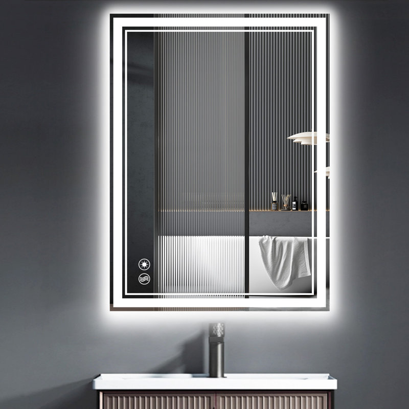 Bathroom Mirror with Lights Anti-Fog Dimmable Lighting 3 Colors  LED Bathroom Mirror Brightness Wall Mounted Easy To Set Up  Horizontal/Vertical
