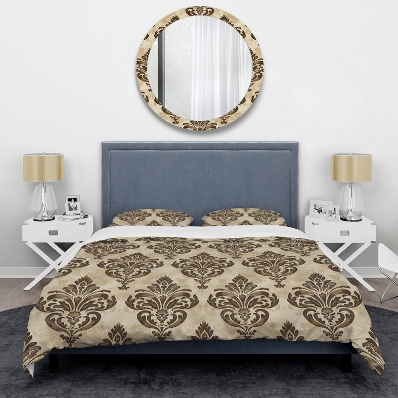 Ensemble de housse de couette transitionnelle brun et beige damassé Glamour I