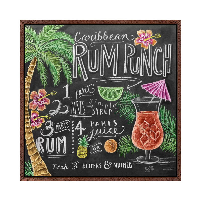 Rum Punch Recipe - Print on Canvas, Classic Brown Wood Floater Framed, 66.04cm H x 66.04cm W x 3.81cm D