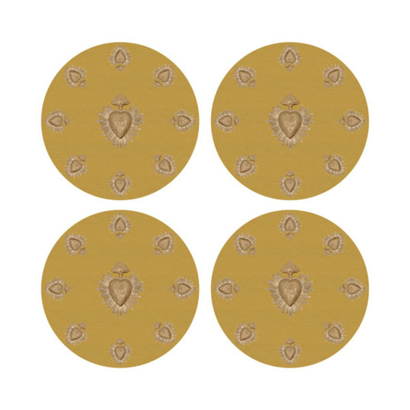 Ex vote Vegan Leather Round Pebble Placemat, Gold