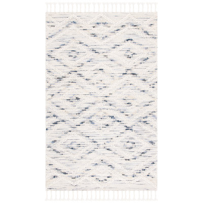 Tapis géométrique bleu / ivoire en laine / jute tissé à la main Honesdale