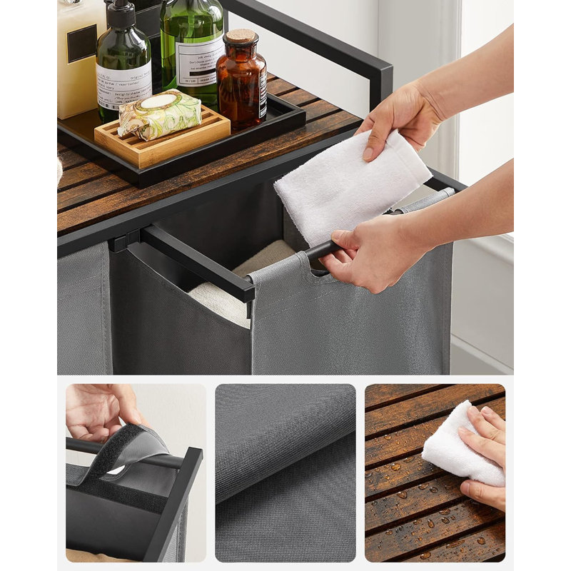 Gray and Rustic Brown Rectangular Kids Laundry Sorter with Removable Bags