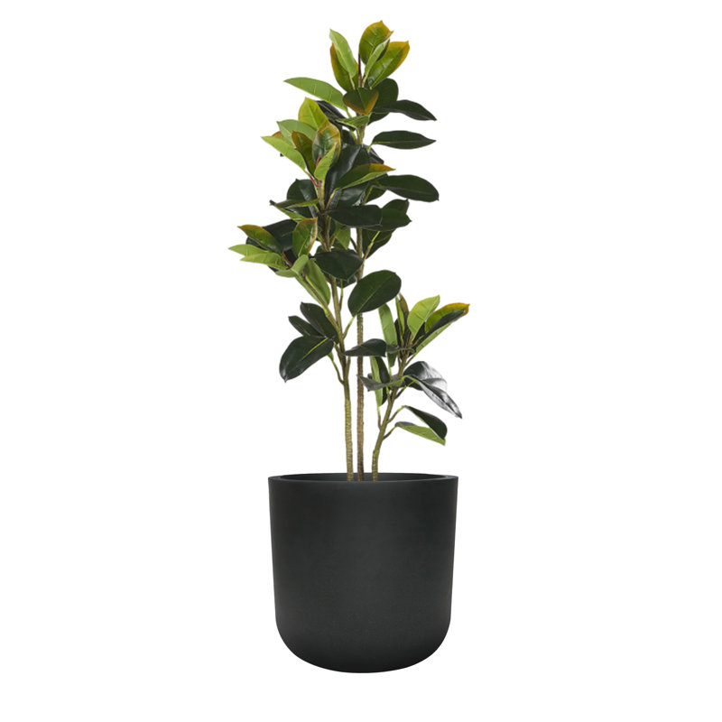 11" H Modern Cylinder Planter, Lightweight Weather & UV Resistant Plastic Plant Pot with Drainage Hole & Rubber Plug, Indoor Outdoor Flower Pot for Home, Garden & Office, Coal Black, 10.4" Pot Opening