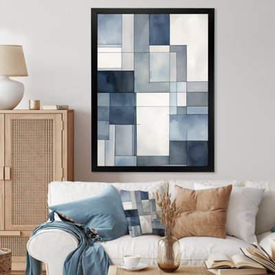 " Cubist Dreams Watercolor In Faded Retro Navy Blue "