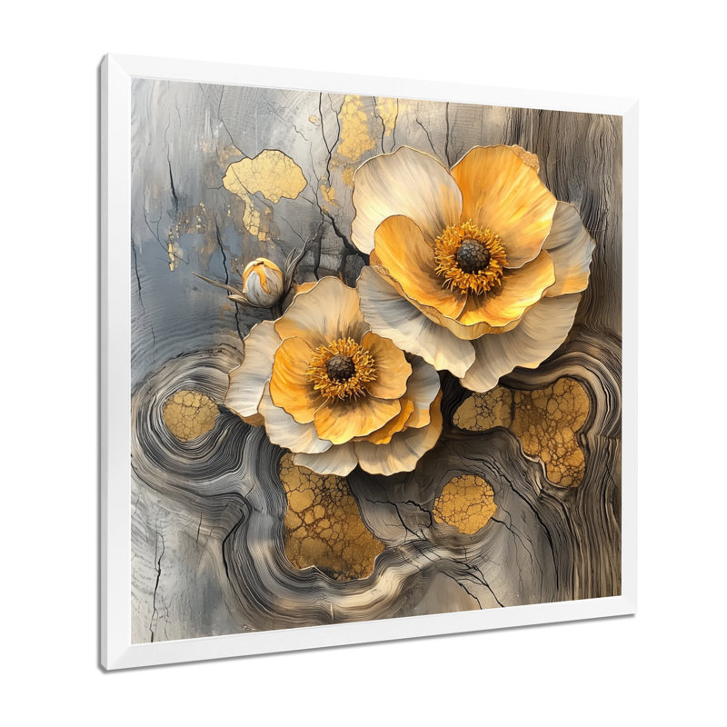«Autumn Mums Flowers On Onyx Crystal River II», art mural de salon pour les mamans, H 36 po x l 36 po, Blanc