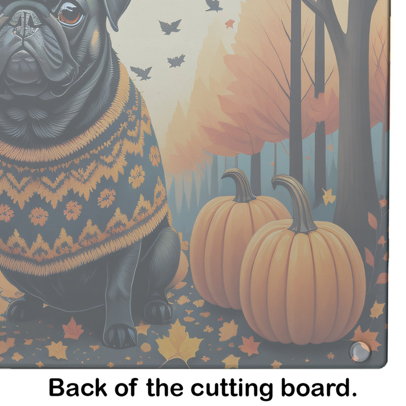 Large Rectangular Fall Pug Glass Cutting Board