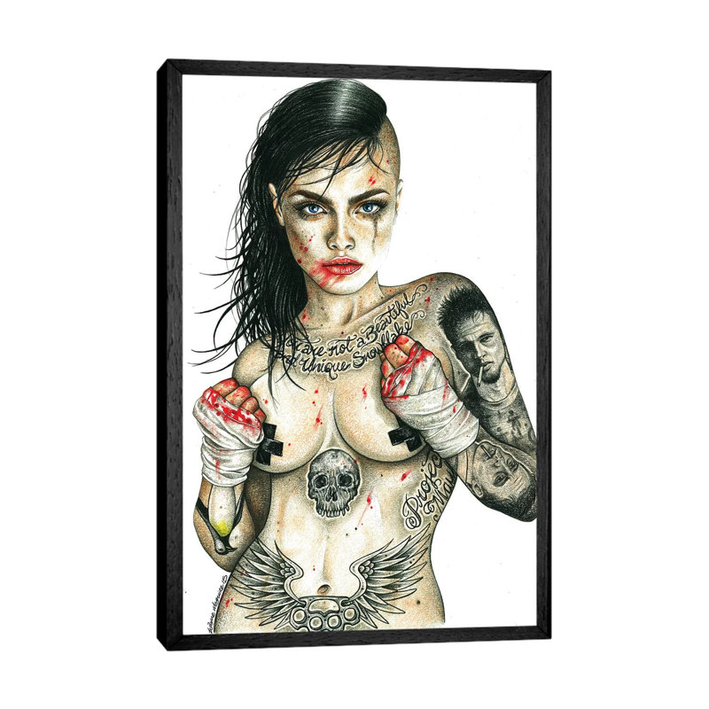 Fight Club Girl by Inked Ikons - Print on Canvas, 101.6 cm H x 66.04 cm W, Black Framed