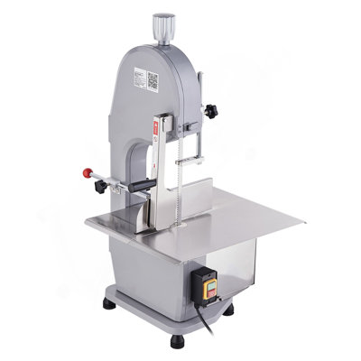 Commercial Electric Meat Bandsaw, 1500W Stainless Steel Countertop Bone Sawing Machine, Workbeach 19.3" X 15", 0.16-7.9 Inch Cutting Thickness, Frozen Meat Cutter With 6 Blades For Rib Pork Beef