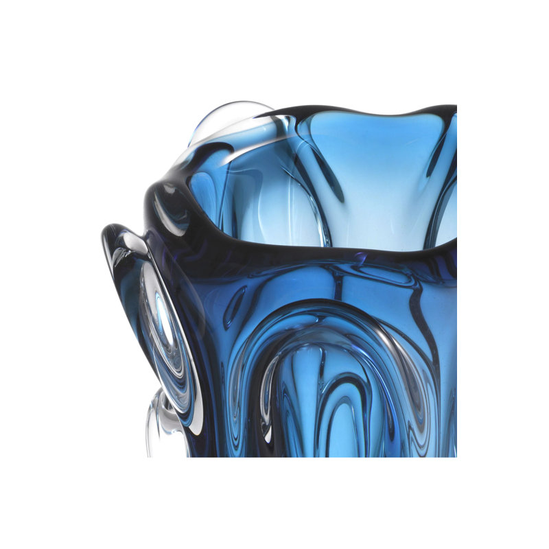 Aila Handmade Glass Table Vase, 12.1254'' H x 7.87'' W x 7.87'' D, Blue