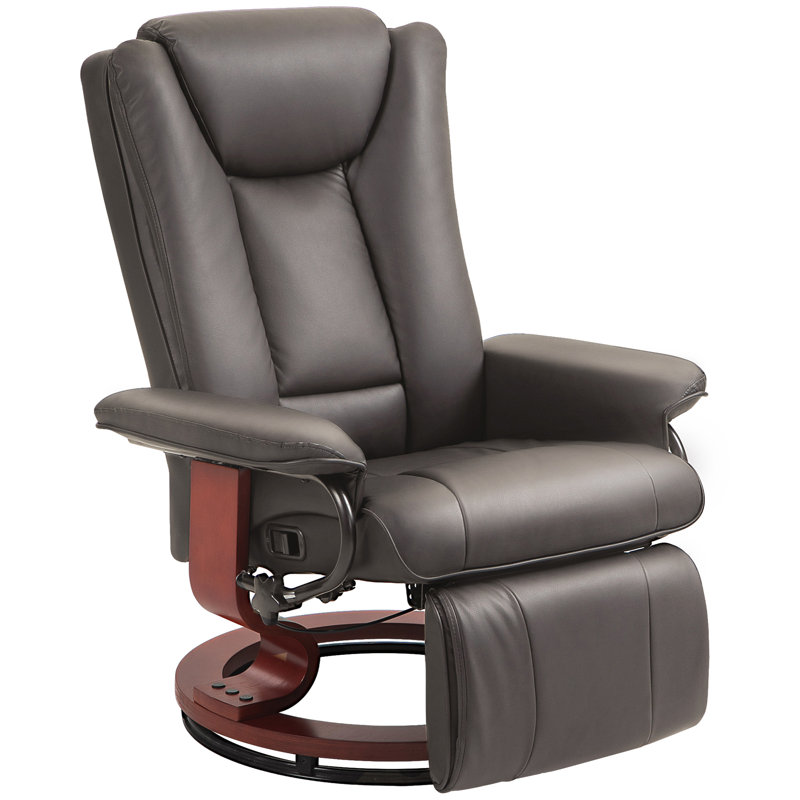Manual Swivel Recliner Chair, PU Leather Reclining Chair With Footrest For Living Room, Brown