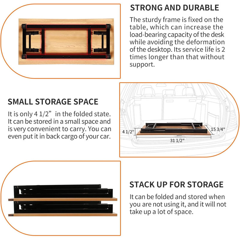 Small Desk 31 1/2" No Assembly Foldable Writing Table,Sturdy And Heavy Duty Folding Computer Desks For Small Space/Home Office/Dormitory AC5FB(80 * 40)