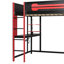 Lit mezzanine en bois pleine grandeur avec bureau, garde-robe ouverte et lumière RVB, rouge-122274117