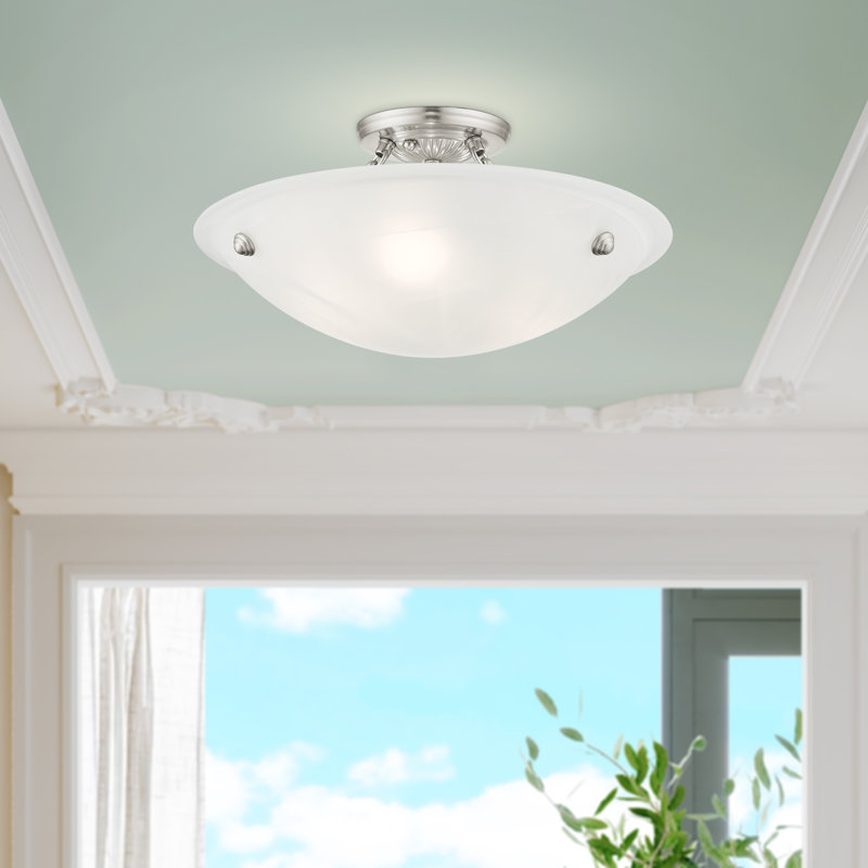 Plafonnier semi-encastré 3 lumières Aneudi, Nickel brossé, H 8 po x l 16 po x P 16 po