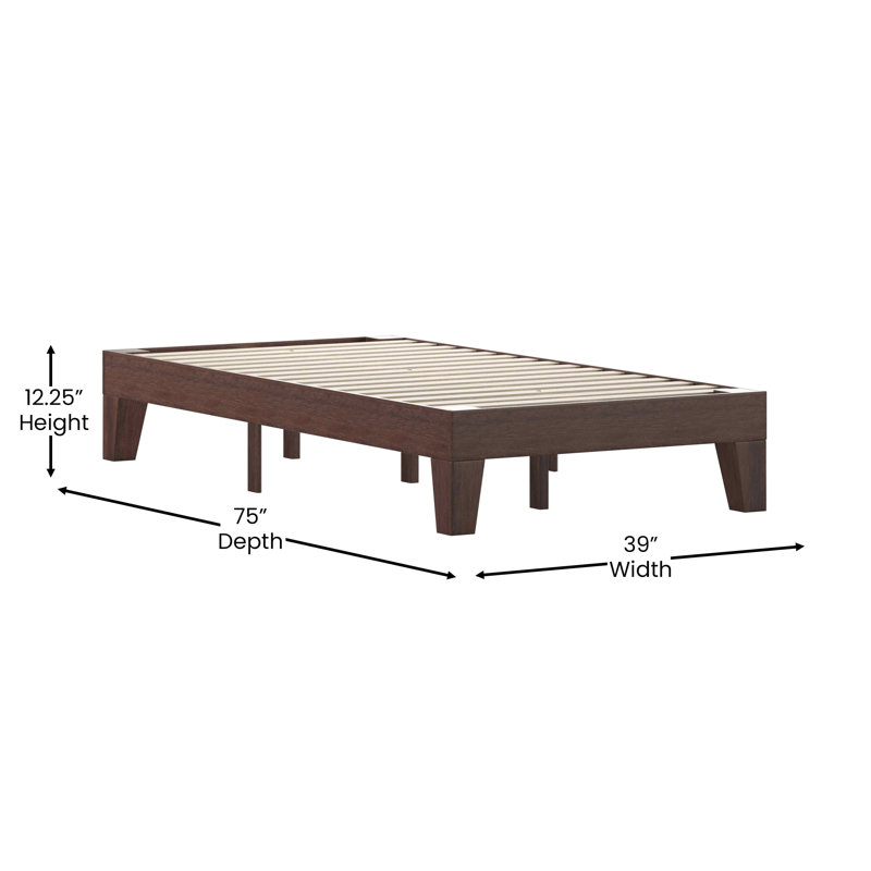 Platform Bed with Wooden Support Slats, No Box Spring Required, Twin, Walnut