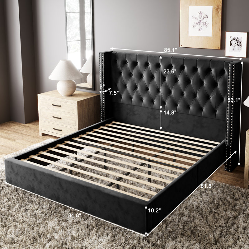 Dryden Upholstered Wingback Bed, King, Black
