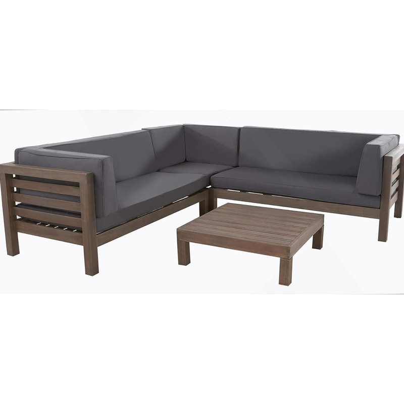 Ensemble modulaire d'extérieur en bois avec coussins, gris foncé