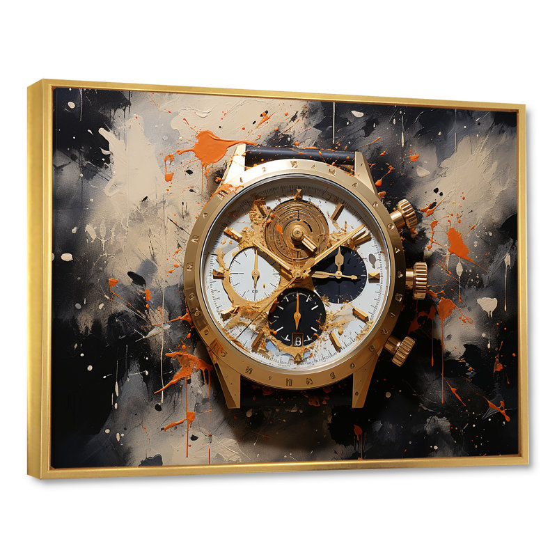 Minimalisme, montre de luxe I sur toile, H 16 po x l 32 po x P 1 po, Cadre flottant doré