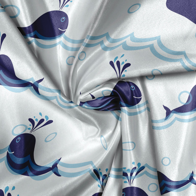 Rustic curtain, blue fish on the water, pale blue navy blue