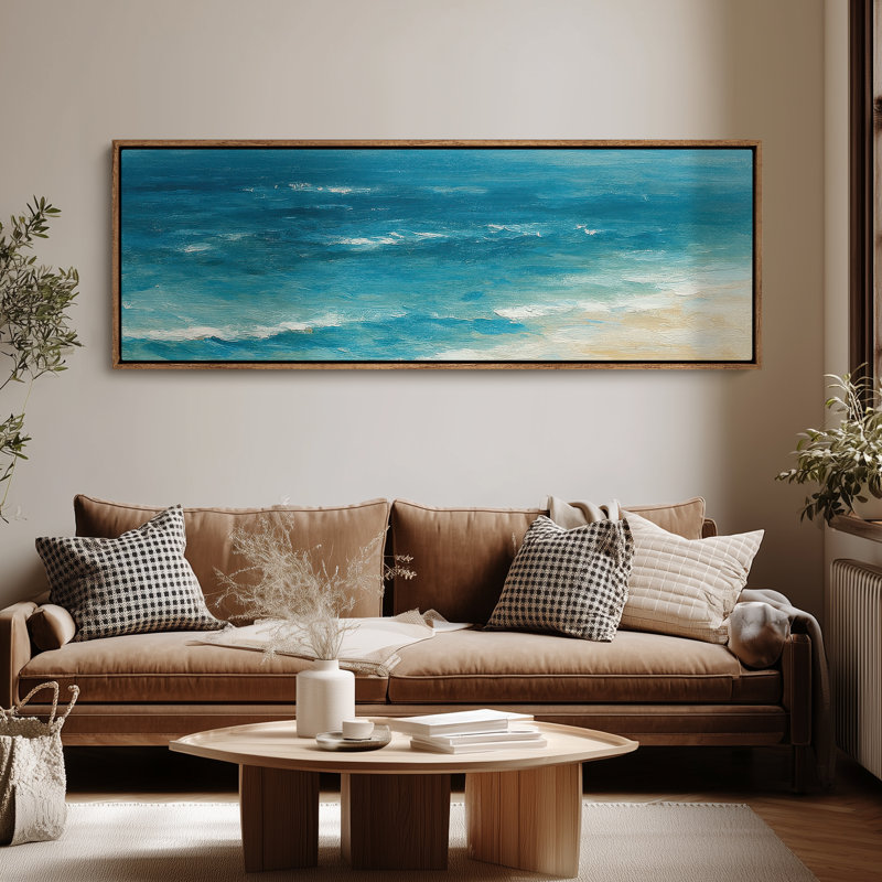 Très grand art mural rétro encadré pour art classique, H 20 po x l 60 po, Naturel