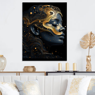 Gold And Black Celestical Woman Portrait V - Fashion Metal Art