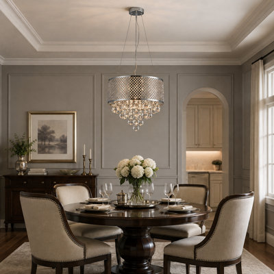 Luminaire suspendu tambour en cristal 6 lumières Transitional