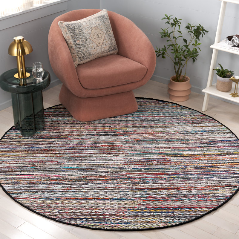 Tapis noir / rose en coton tissé à la main Karlhans, Rond 6 pi