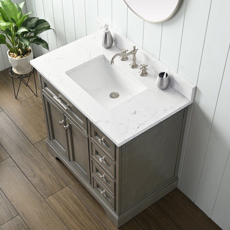 Thompson 36" W Single Bathroom Vanity, Silver Gray/Brushed Nickel
