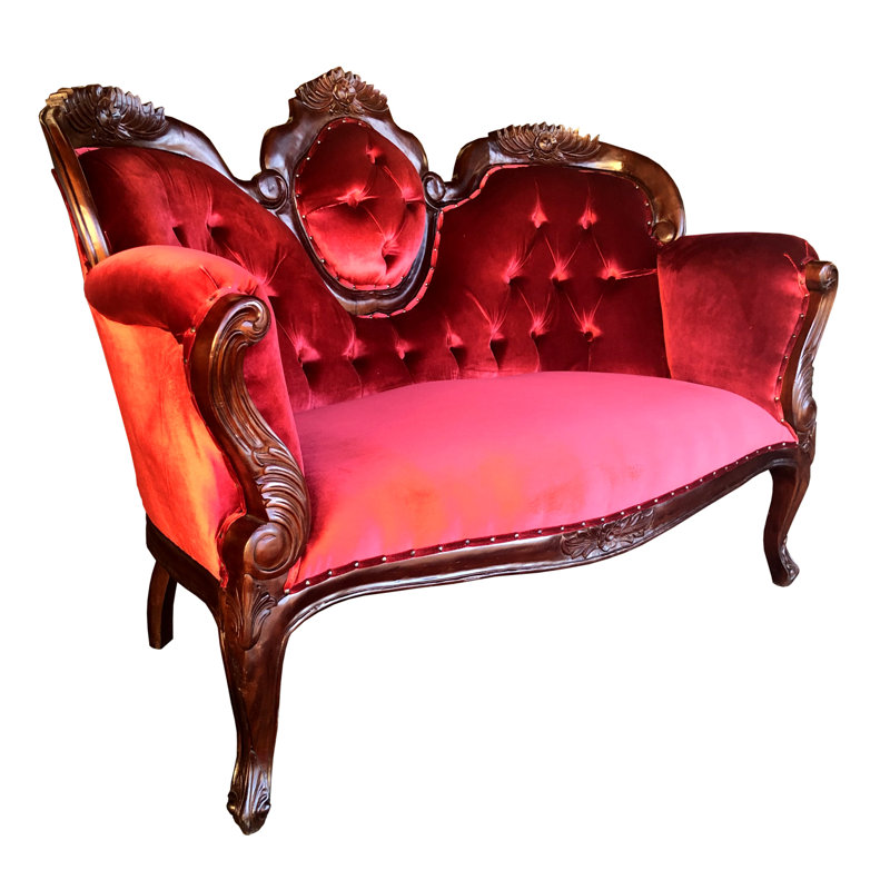 Dorolisa 60" Velvet Rolled Arm Curved Loveseat, Brown, Red