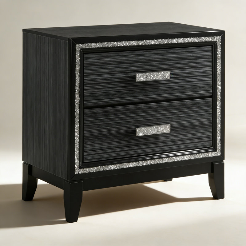 Weathered Black 2-drawer Nightstand, Black