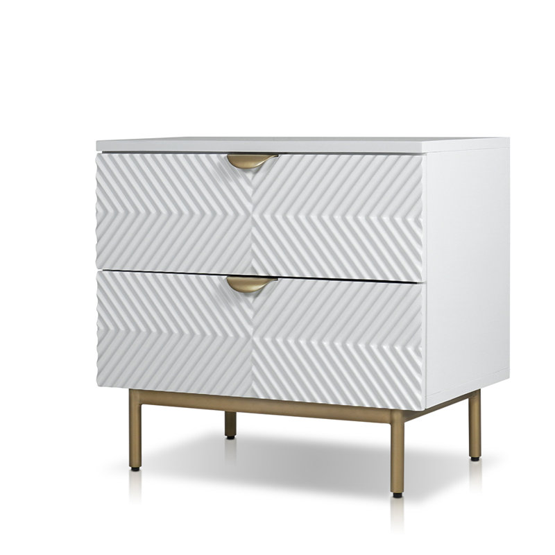 Chittum Night Stand With 2 Drawers In White & Gold Finish