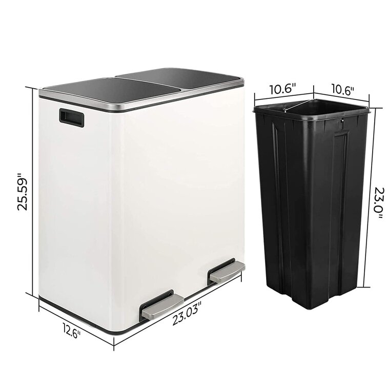 SONGMICS 16 Gallon (2 x 8 Gallon) Dual Compartment Garbage Can 60L Pedal  Recycling Bin 15 Trash Bags Included Black
