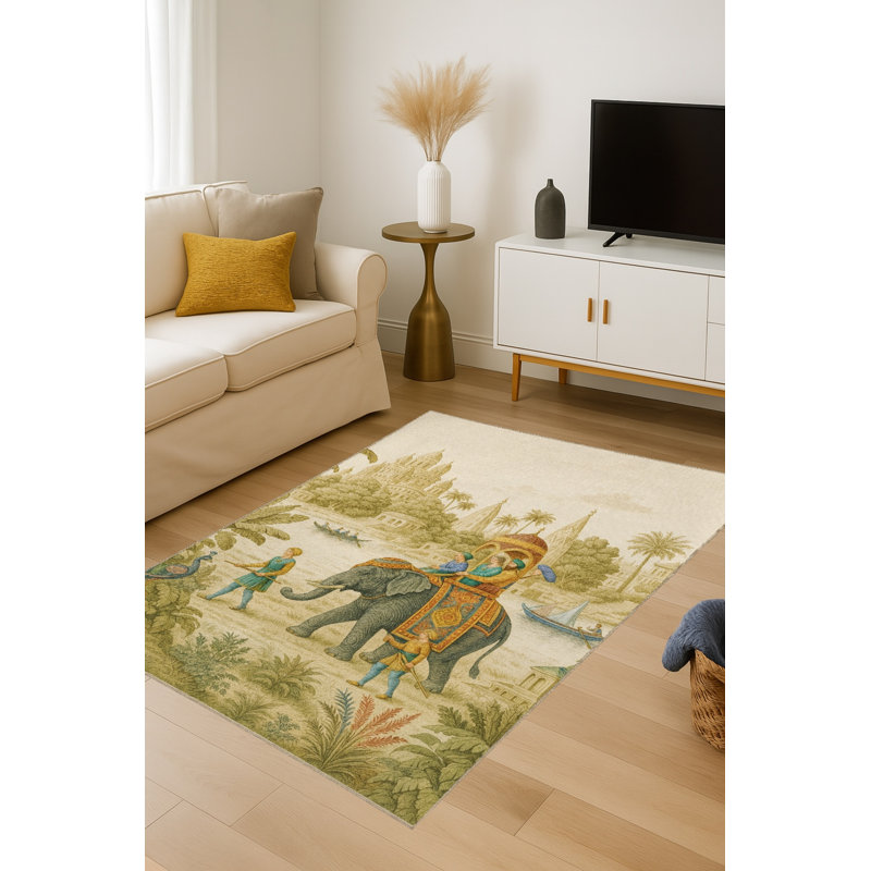 Tapis Abdiour MOSSO crème moderne lavable à envers tissé, 3'3" x 4'11"