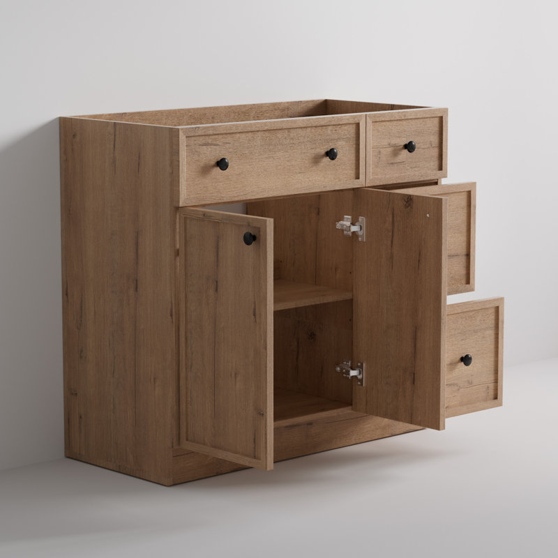 36" Freestanding Farmhouse Single Bathroom Vanity Cabinet Base Only, without Sink Top, Oak
