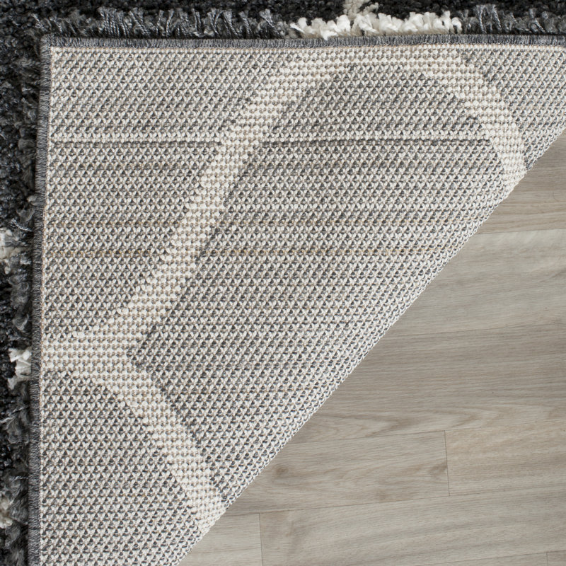 Tapis à poils longs Darrold Hudson, Rectangle 8 pi x 10 pi, Bleu / Ivoire