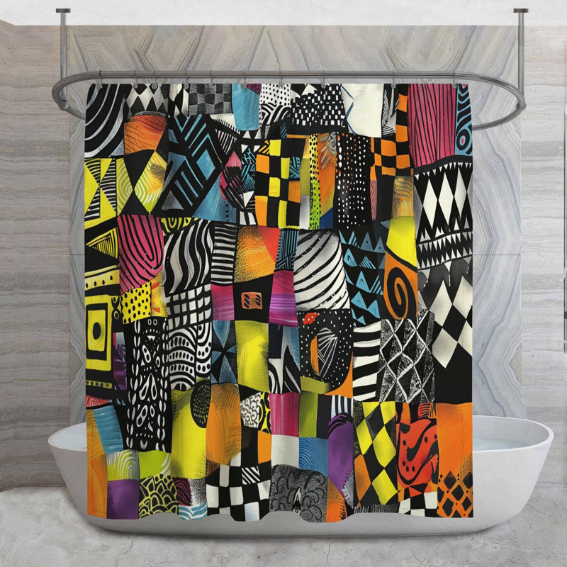 Patchwork Shower Curtain -  Abstract Bathroom Decor Eclectic, 93"H x 70"W
