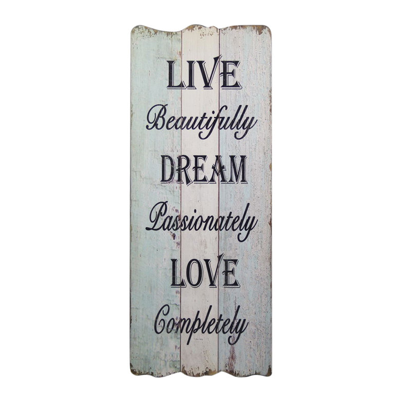 « live rêve love », art textuel sur bois