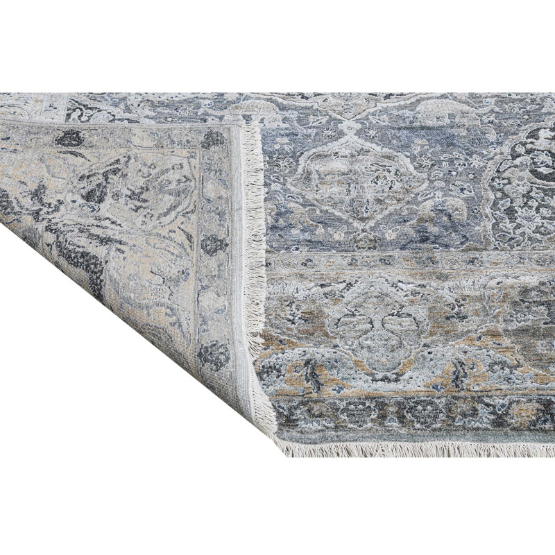 Oriental Area Rug in Blue/Gray/Ivory, Rectangle 9' x 12'