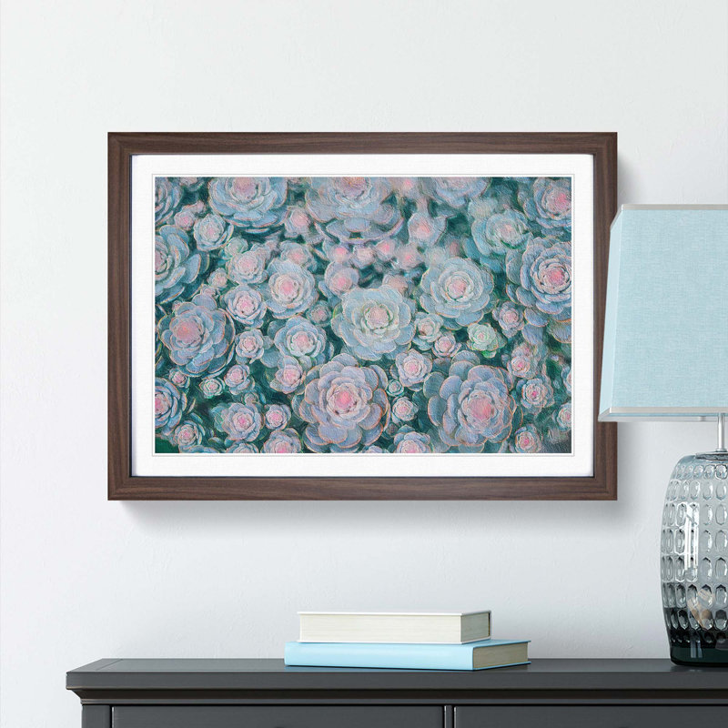 Succulent Plants - Picture Frame Painting Print, 48cm H x 65cm W x 2cm D, Walnut Framed