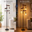Lampadaire industriel en bois noir et naturel de 173 cm (68 po) avec trois lumières et variateur