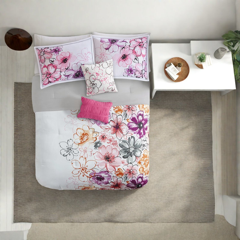 Antimicrobial King Bedding Set, Polyester Floral Design For Home