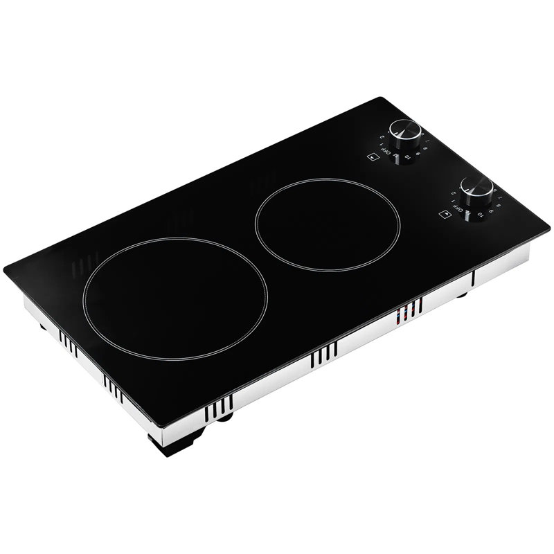 Plaque de cuisson électrique, 12 po, 2 brûleurs, surface de cuisson radiante en céramique 3000 W, commande à bouton, 11 niveaux de chaleur, 220 à 240 V, fil dur