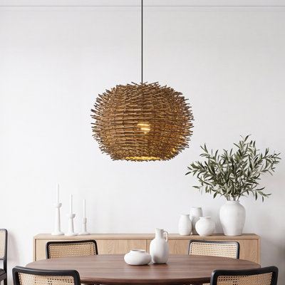 Luminaire suspendu sphérique en rotin 18 po tissé à la main à intensité variable, 1 lumière à intensité variable pour îlot de cuisine