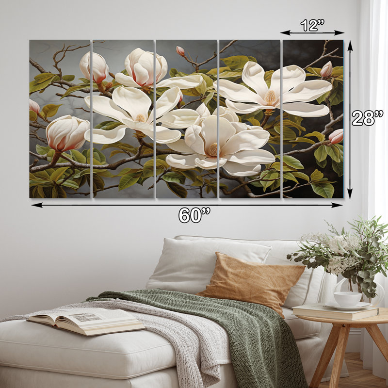 «White Green Magnolias Magnolia Serenity» sur toile, reproduction de 5 pièces