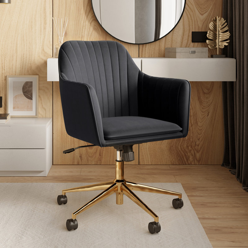 Chaise de travail en velours Eramus, Or, Gris