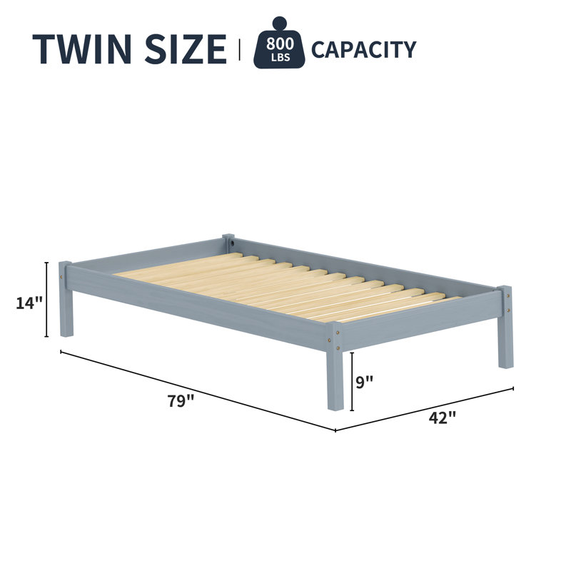 Lit plateforme simple Pine, Gris, Lit simple