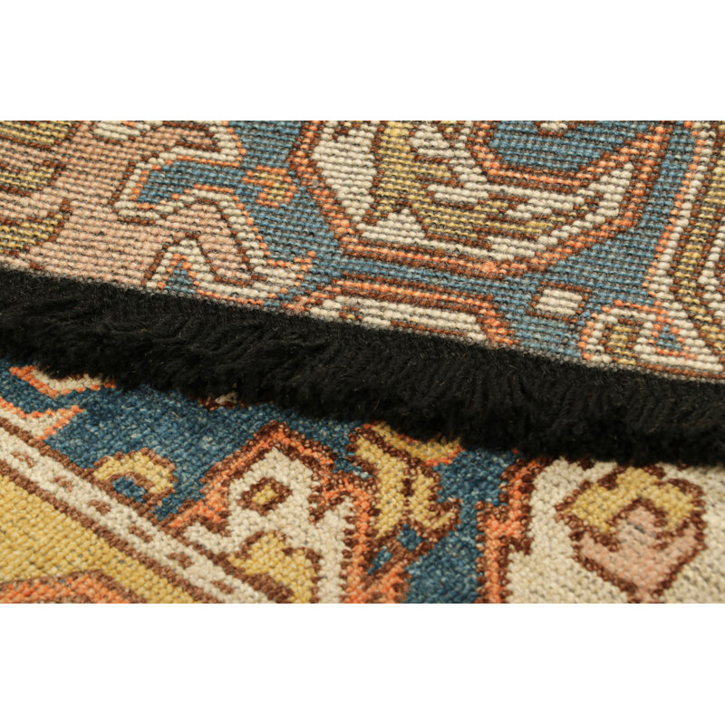 Rug & Kilim’S Dragon Rug In Gold And Blue With Geometric-Floral Patterns