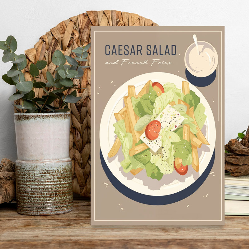 Art mural salade César et frites, H 18 po x l 12 po