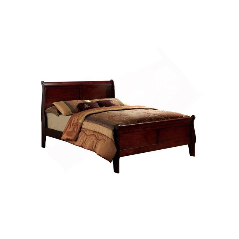 Bed Louis Phillipe Solidwood 1Pc Bed Bedroom Sleigh Bed Bedroom Furniture Transitional Style, Cherry, Twin