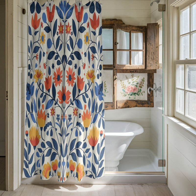 Folk Botany - Premium Shower Curtain, 74"H x 71"W