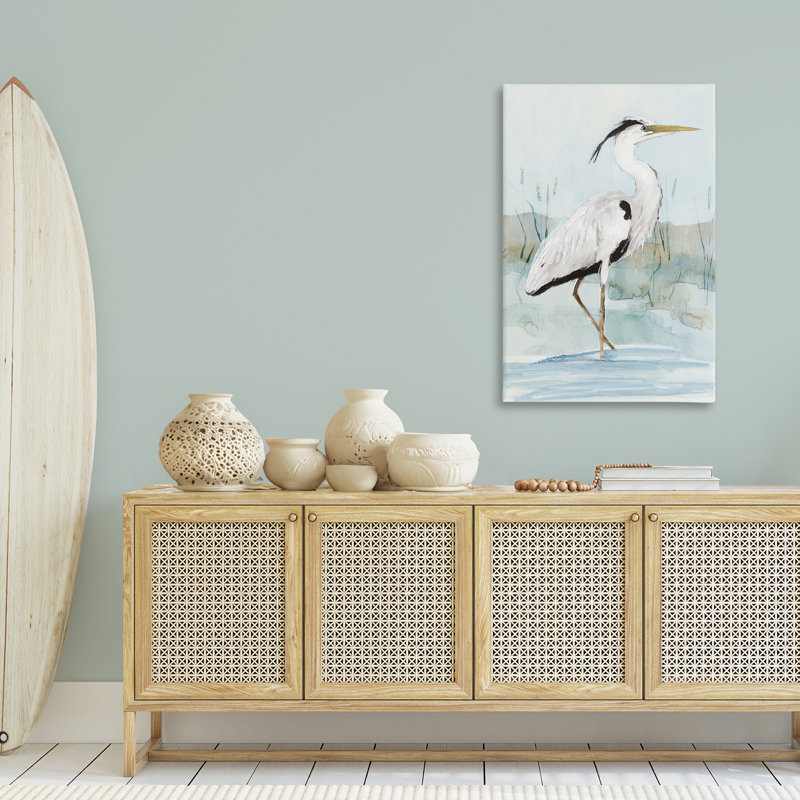 Art mural sur toile "Stepping White Agret" par Sally Swatland, H 30 po x l 45 po